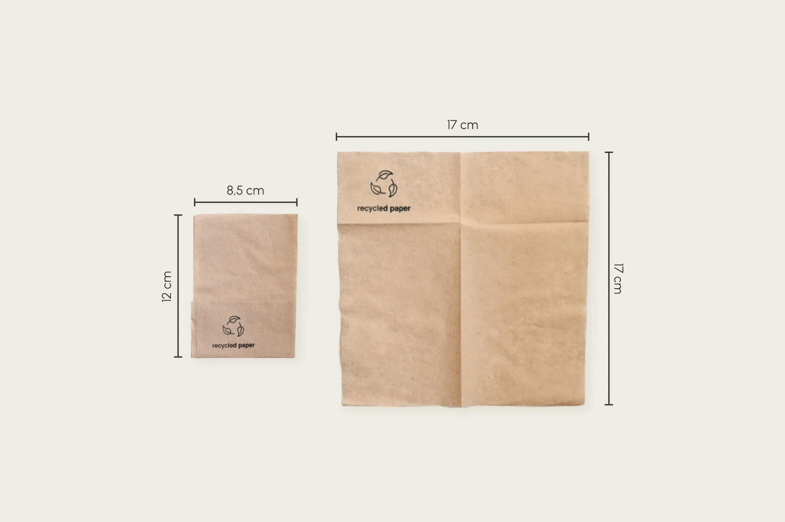 Serviette GET GREEN, beige, L 17 x B 17 cm, gefaltet: L 8,5 x B 12 cm, 1-lagig, 1/4-Falz, weich und saugfähig (12.000er Karton)